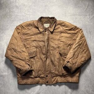 Tip Top Tailors Mens Brown Leather Bomber Jacket Vintage XL Aviator Korea Made